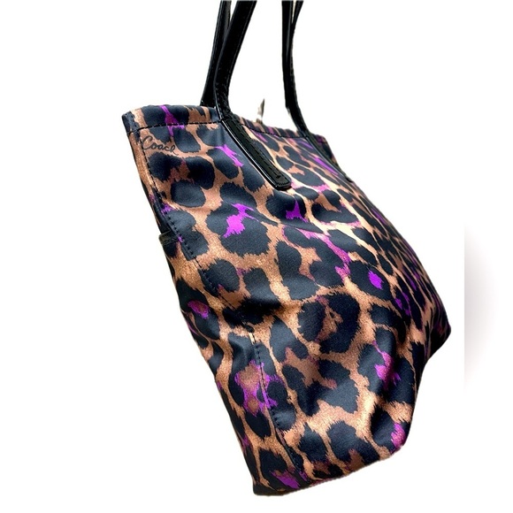 Coach Leopard Print Tote Bag - Black and Purple - Picture 4 of 14